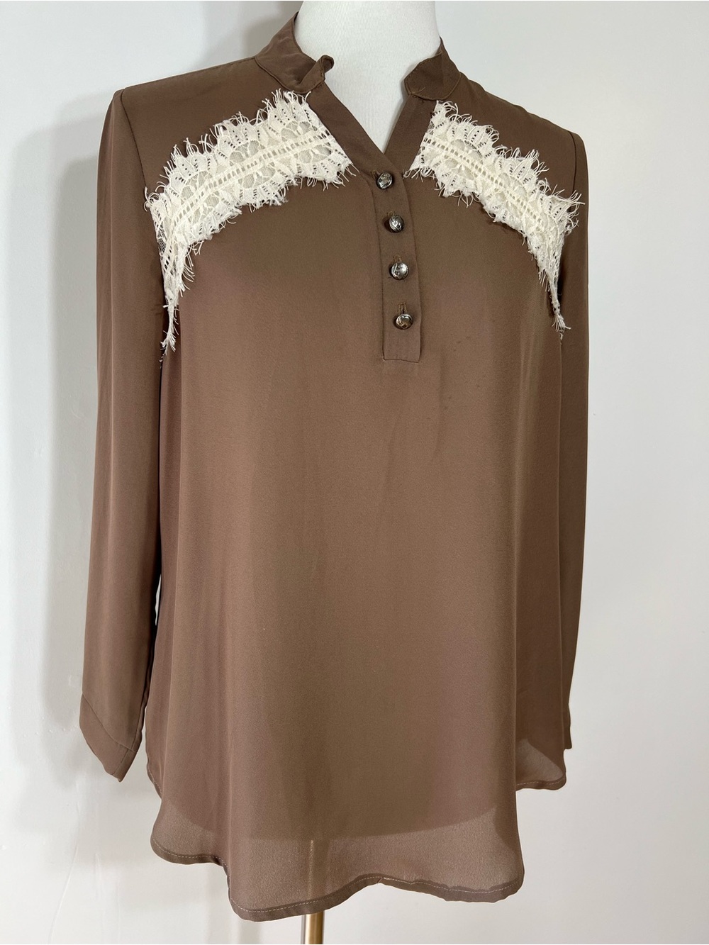 Vintage Rods Western Womens Size L Boho Lace Brown Sheer Blouse Buffalo USA